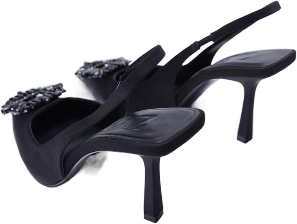 Zapatos de tacón alto Tacones Altos Diamond Kitten Zapatos de tacón alto para mujer con punta afilada y tiras cruzadas con pedrería Zapatos de tacón bajo de ante para mujer para verano (39 EU)