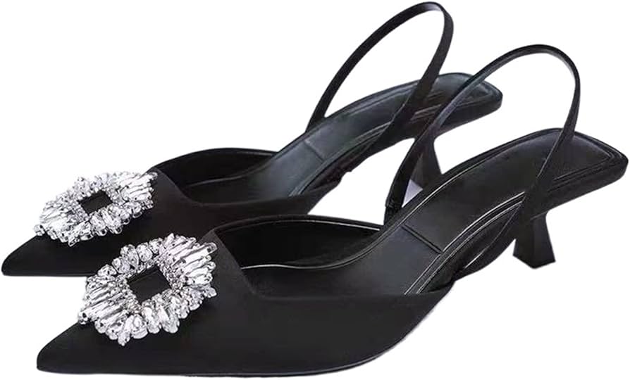 Zapatos de tacón alto Tacones Altos Diamond Kitten Zapatos de tacón alto para mujer con punta afilada y tiras cruzadas con pedrería Zapatos de tacón bajo de ante para mujer para verano (39 EU)