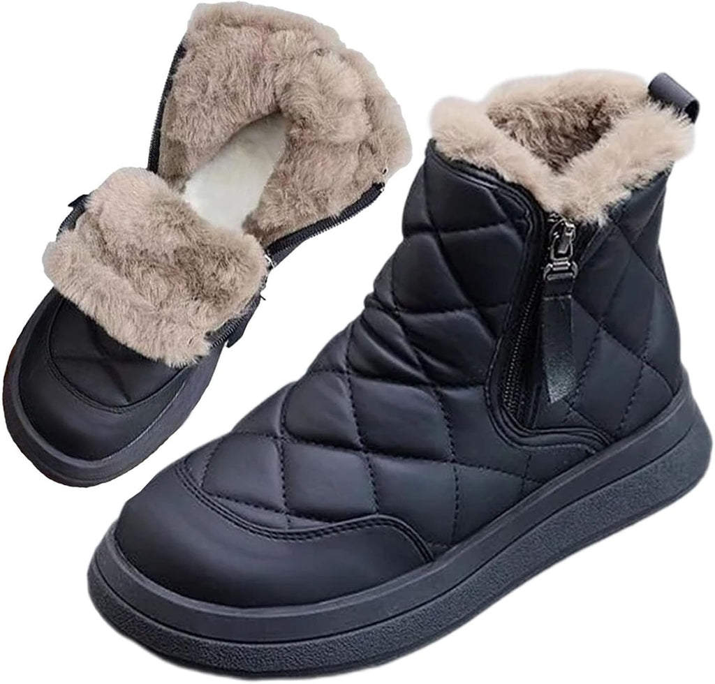 Botas de invierno con cremallera lateral para mujer, suela suave, forro térmico, impermeables, antideslizantes, con forro de piel, botas de nieve