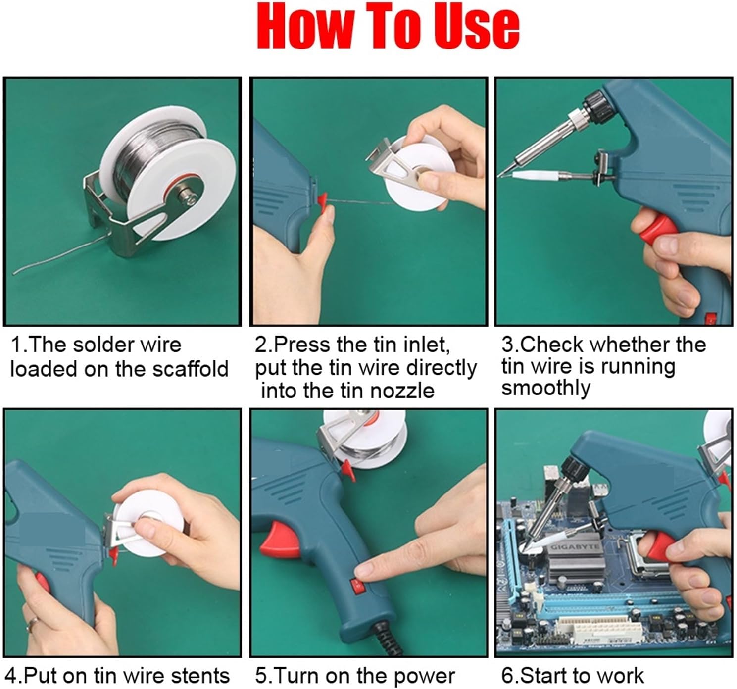Kit de Soldador Máquina De Soldadura De Calefacción Interna, Pistola For Soldar Eléctrica De 60W, Alimentación Automática De Estaño, Kit De Equipo De Soldador Manual(Gun with 50g Wire)