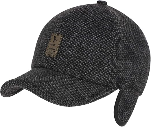 MioCloth Gorra de béisbol de invierno Earflap Brim ajustado para hombres al aire libre grueso cálido sombrero de cadete