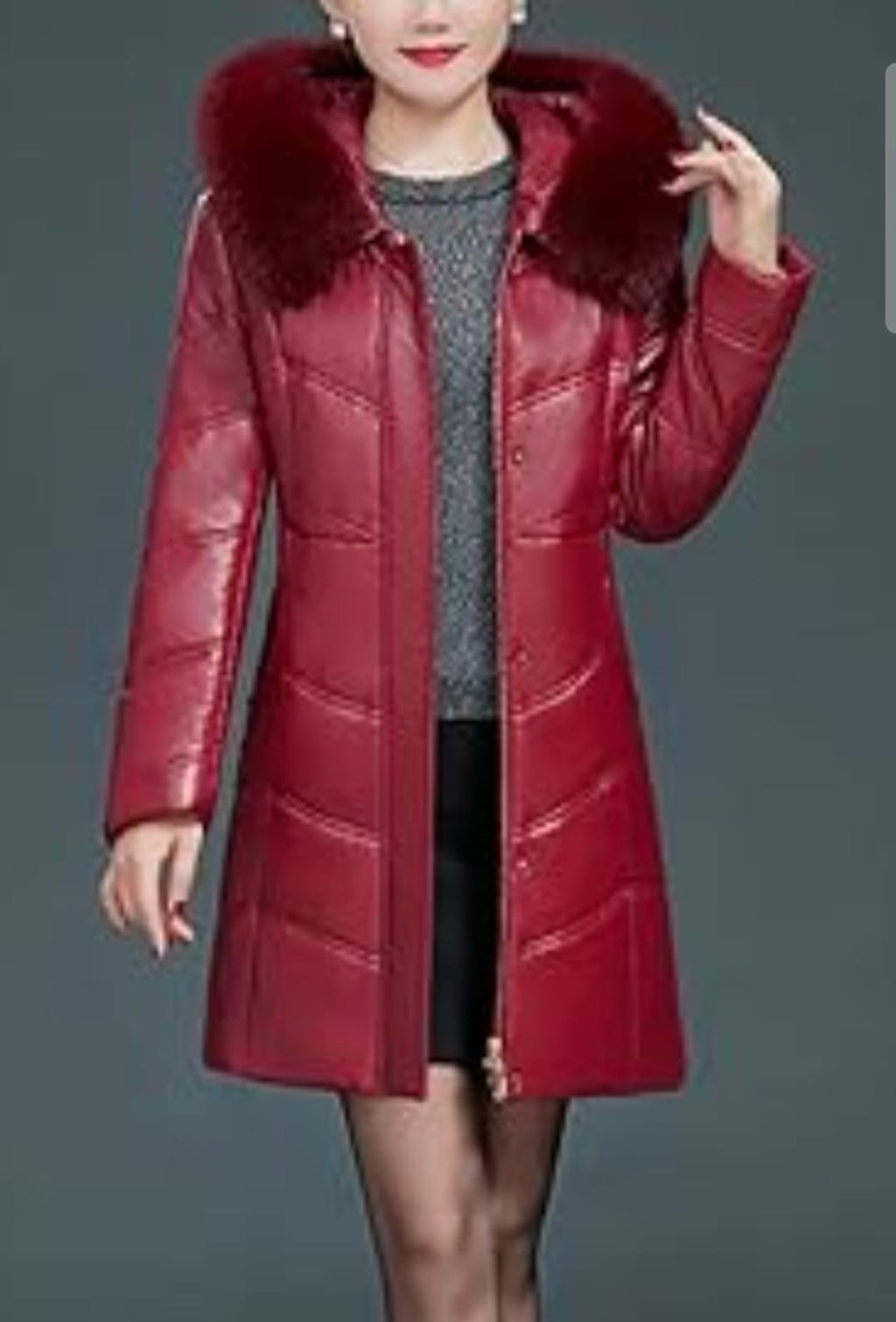 Chaqueta de Cuero Para Mujer -Abrigo Grueso y Calido