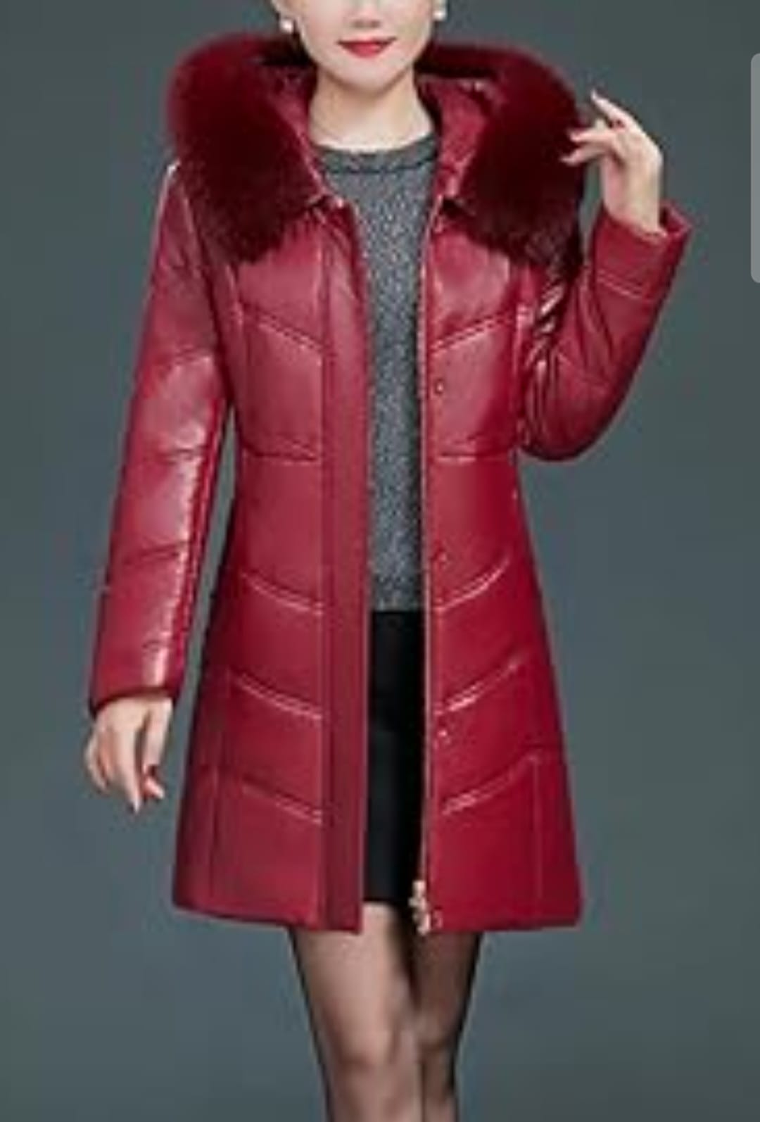 Chaqueta de Cuero Para Mujer -Abrigo Grueso y Calido