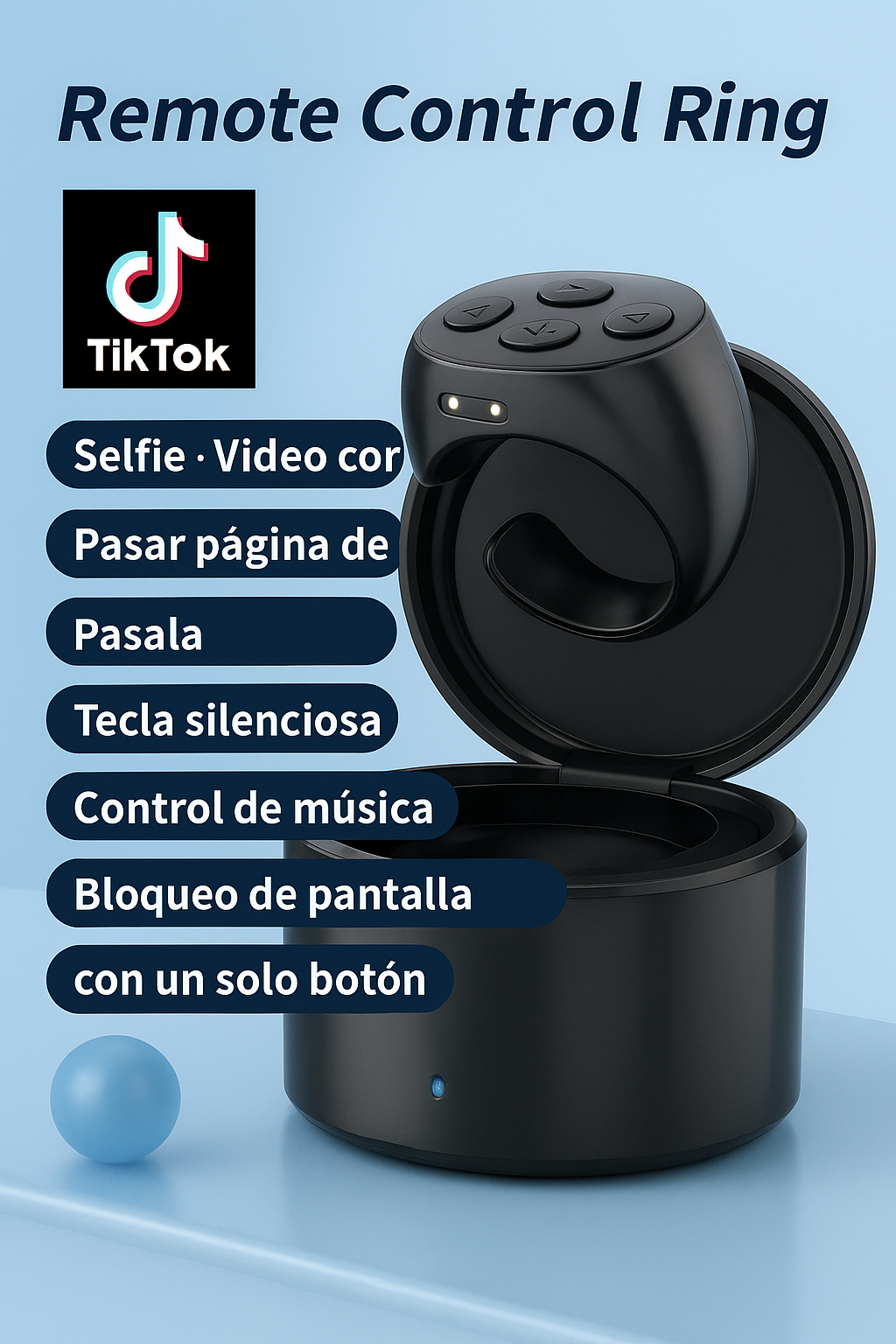 Anillo de control remoto Tiktok Fingertip Bluetooth Novelas Cómics Pasador de páginas Controlador de aplicaciones musicales Obturador de cámara selfie para iPhone y Android
