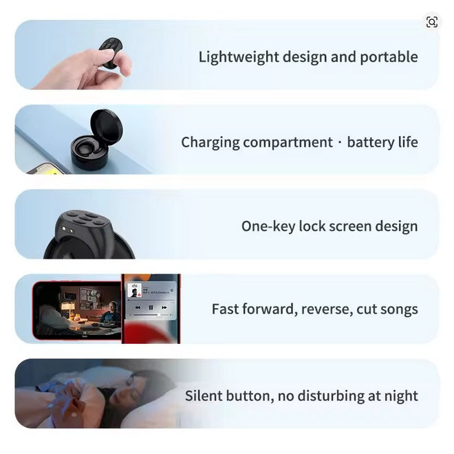 Anillo de control remoto Tiktok Fingertip Bluetooth Novelas Cómics Pasador de páginas Controlador de aplicaciones musicales Obturador de cámara selfie para iPhone y Android