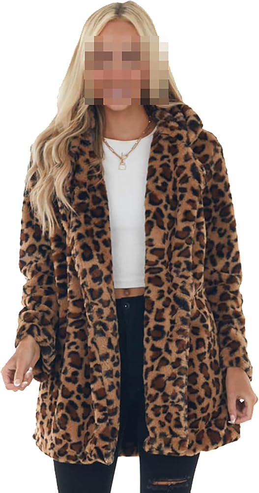 Abrigo de Pelo Sintetico Estilo Leopardo