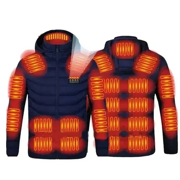 TENGOO HZ-23 Chaqueta Calefactada de 23 Zonas - Control de Cuatro, Puerto USB y DC, Chaqueta Térmica Inteligente Uniex Con Capucha para Deportes al Aire Libre - 5XL