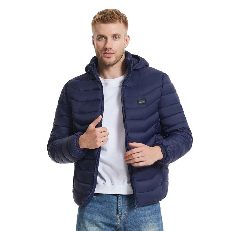 TENGOO HZ-23 Chaqueta Calefactada de 23 Zonas - Control de Cuatro, Puerto USB y DC, Chaqueta Térmica Inteligente Uniex Con Capucha para Deportes al Aire Libre - 5XL