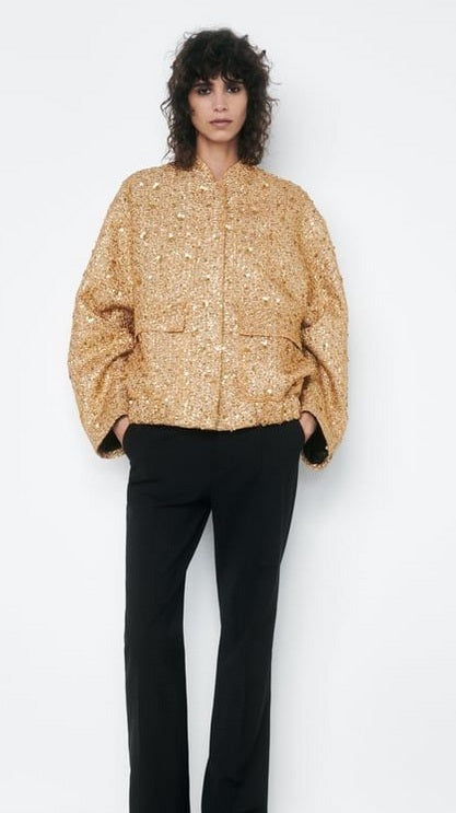 Chaqueta de Lentejuelas en Color Oro