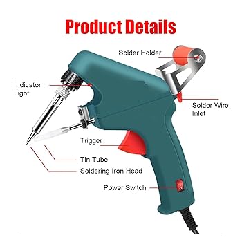 Kit de Soldador Máquina De Soldadura De Calefacción Interna, Pistola For Soldar Eléctrica De 60W, Alimentación Automática De Estaño, Kit De Equipo De Soldador Manual(Gun with 50g Wire)