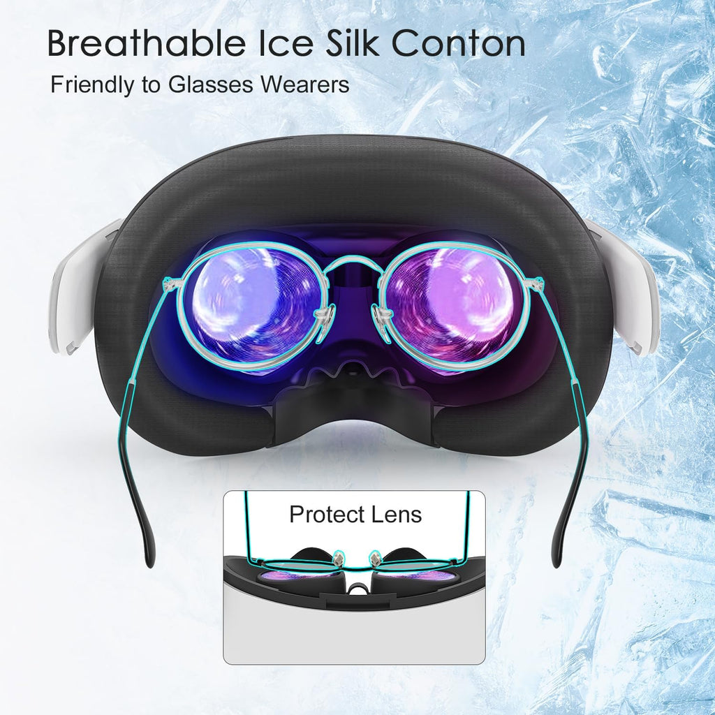 Almohadilla facial compatible con Quest 3S/3S Xbox Edition, recambio para almohadilla facial, con almohadilla de PU y almohadilla facial transpirable de algodón y seda helada (PU + seda helada)