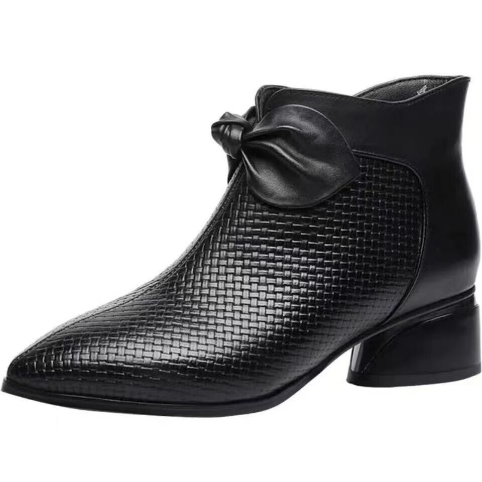 Botines para mujer con tacón grueso, punta afilada, piel suave y tallas grandes. Botas cortas de moda