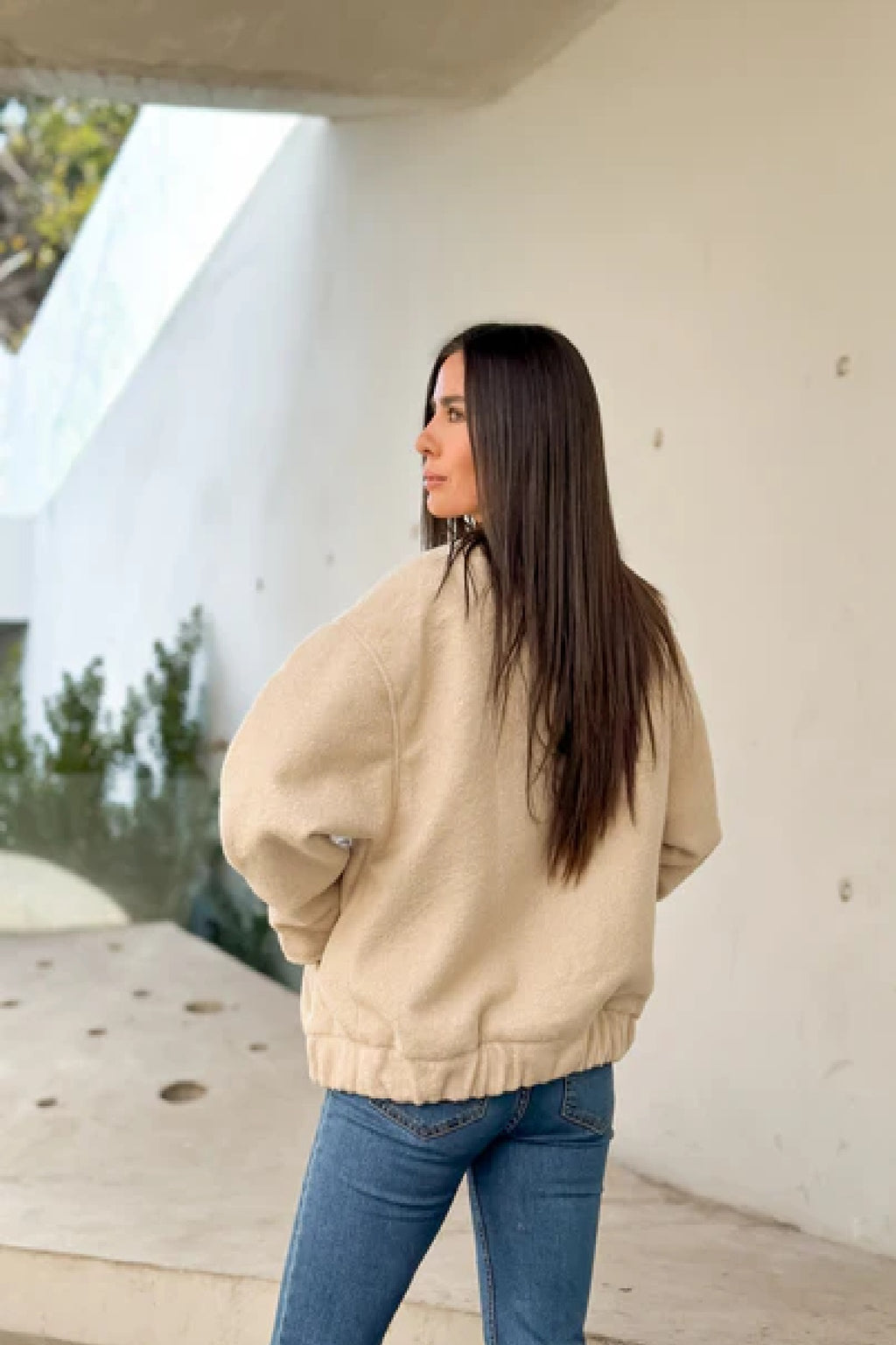 Chaqueta Estilo Bomber de Lana Color Beige