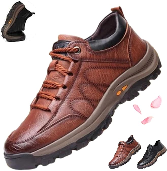 Hillde - Mocasines casuales de cuero para hombre, hechos a mano, antideslizantes, con soporte para el arco, zapatos cómodos para el trabajo, senderismo, tenis para hombre