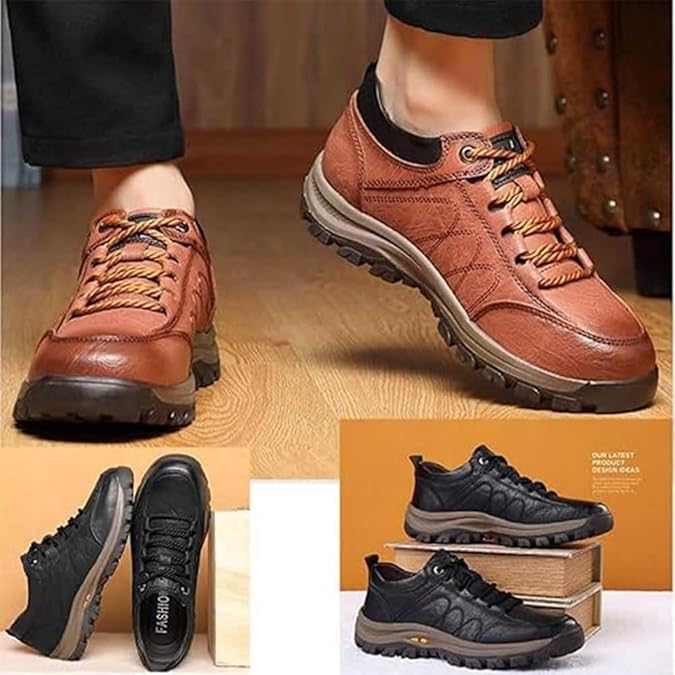 Hillde - Mocasines casuales de cuero para hombre, hechos a mano, antideslizantes, con soporte para el arco, zapatos cómodos para el trabajo, senderismo, tenis para hombre
